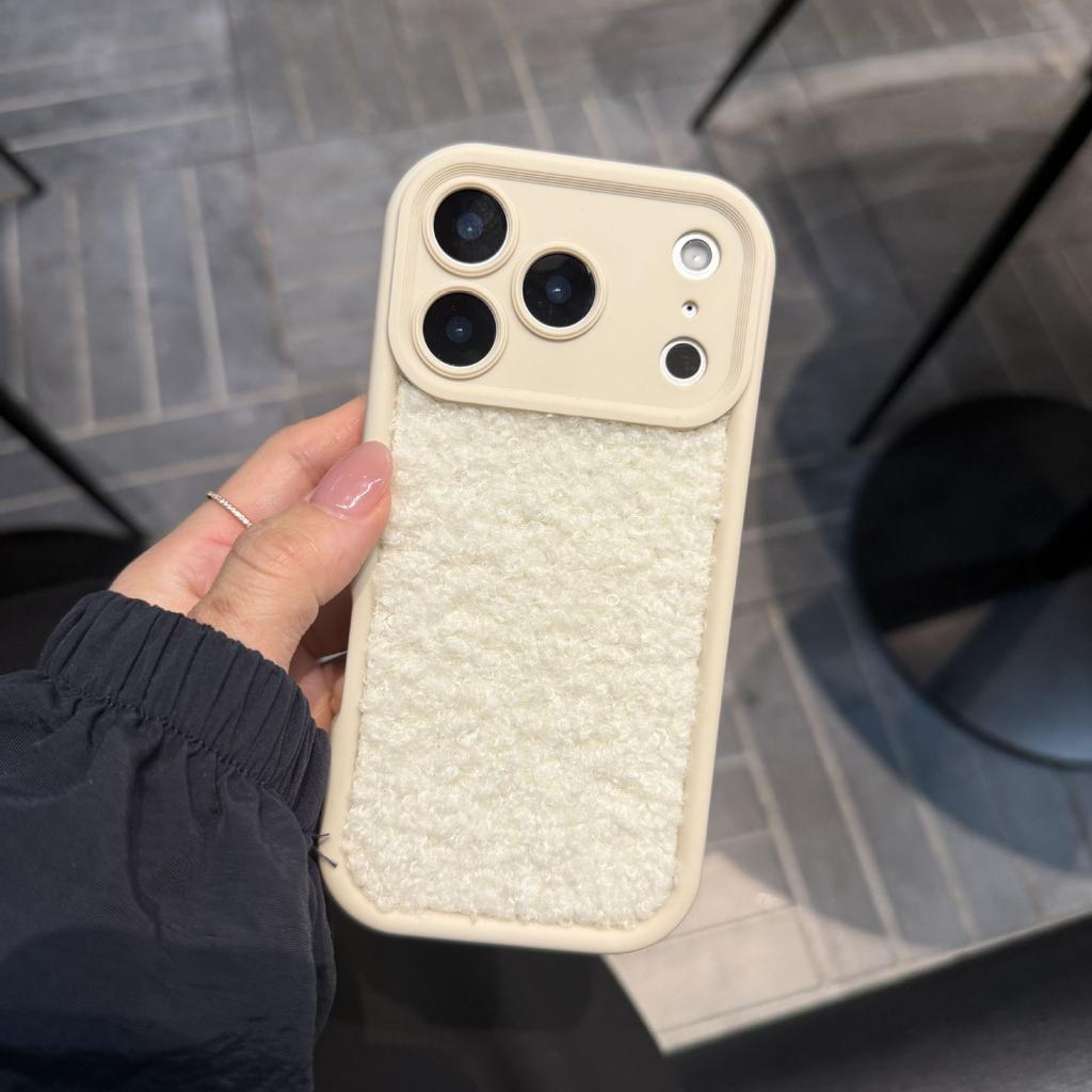 Solid color wool lamb for Apple 17Promax mobile phone case iPhone16 fine hole 15 all-inclusive 14 soft 13/12