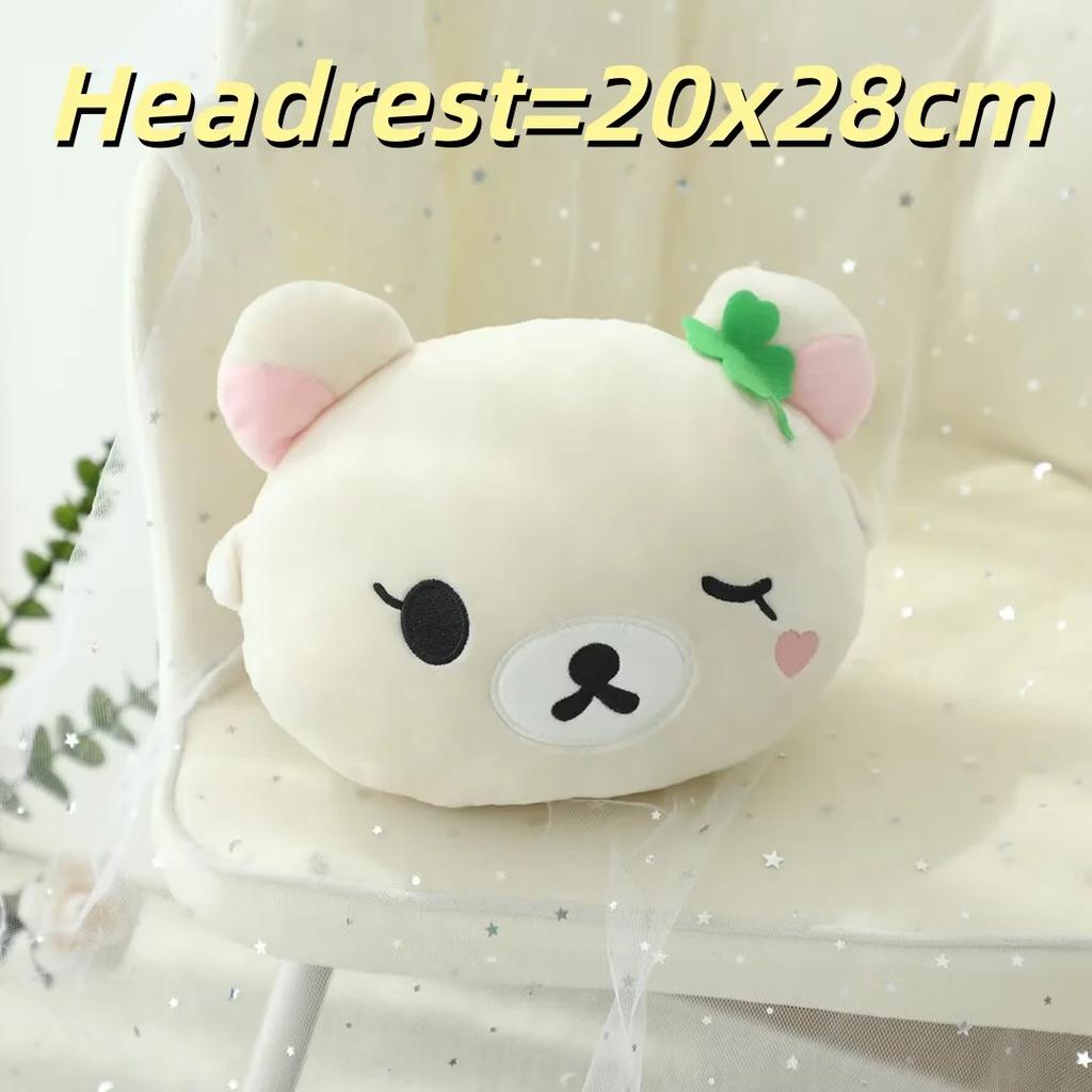 Rilakkuma Car Headrest Neck Pillow Kawaii San-X Rilakkuma Plush Car Neck Support Cushion Seat Belt Cover Car Accessories Girl