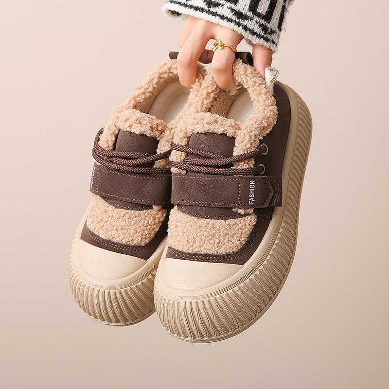 

Женская обувь из овечьей шерсти, верхняя одежда 2025, новая осенне-зимняя обувь на одной педали, бархатные теплые хлопковые туфли XT102 35