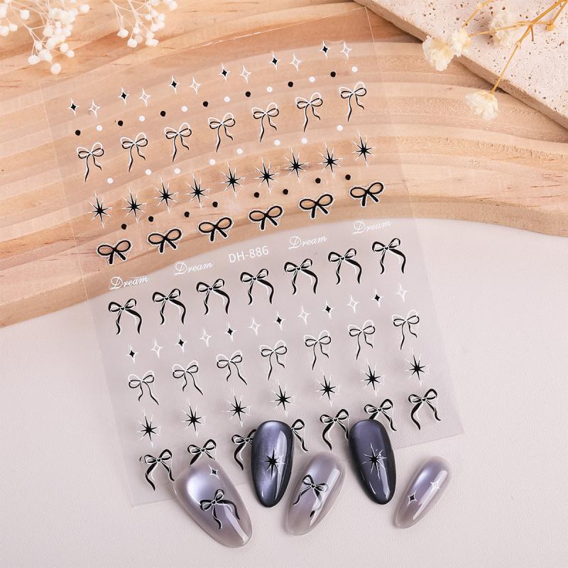 Ribbon Bowknot Nail Stickers Exquisite Nail Decoration Decals Diy Self Adhesive Transfer Slider Nail Art Charms Accessories
