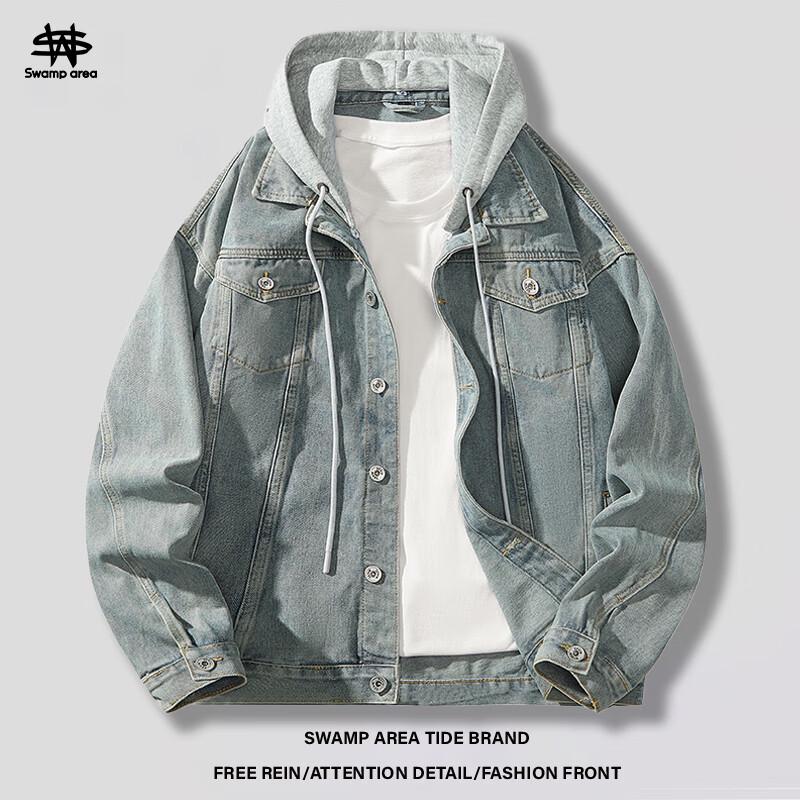 

SWAMP AREA Men s Hooded Loose Fit Denim Jacket XL