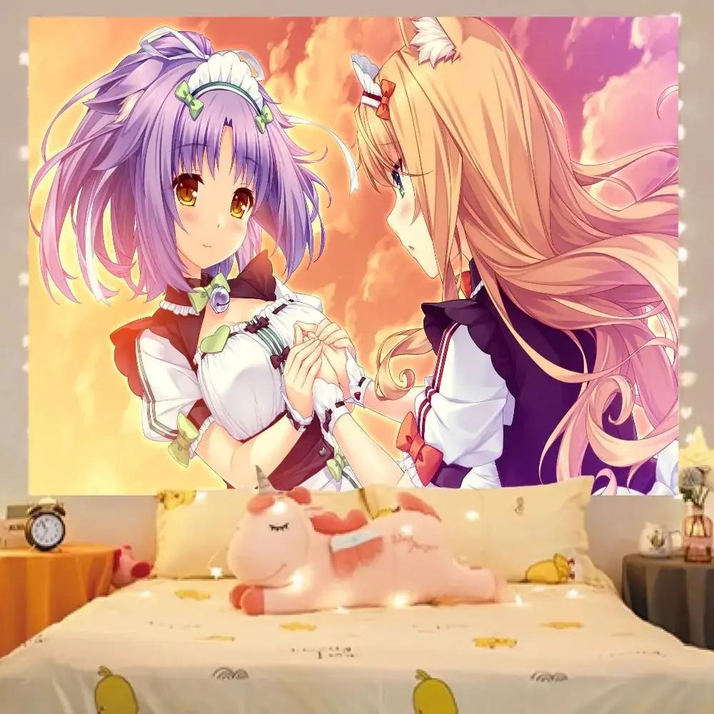 Anime Girl Cat Ear Maid Kawaii Banner Background Super Scene Decoration Banner Backdrop baby shower