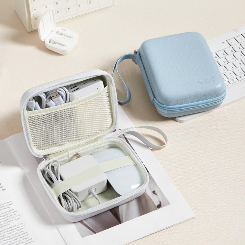 Portable EVA Leather Headphone Bag Shockproof Data Cable Organizer Bag  Electronic Products