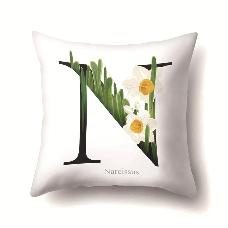 Leaf Sunflower Plant Letter Print Pattern Cushion Cover Home Living Room Sofa Decoration Square Polyester Pillow Pillow Cover