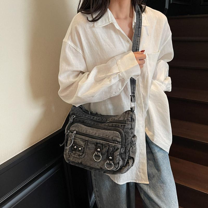 Vintage Multi-Pocket Denim Women's Bag Hand Shoulder Crossbody Bag