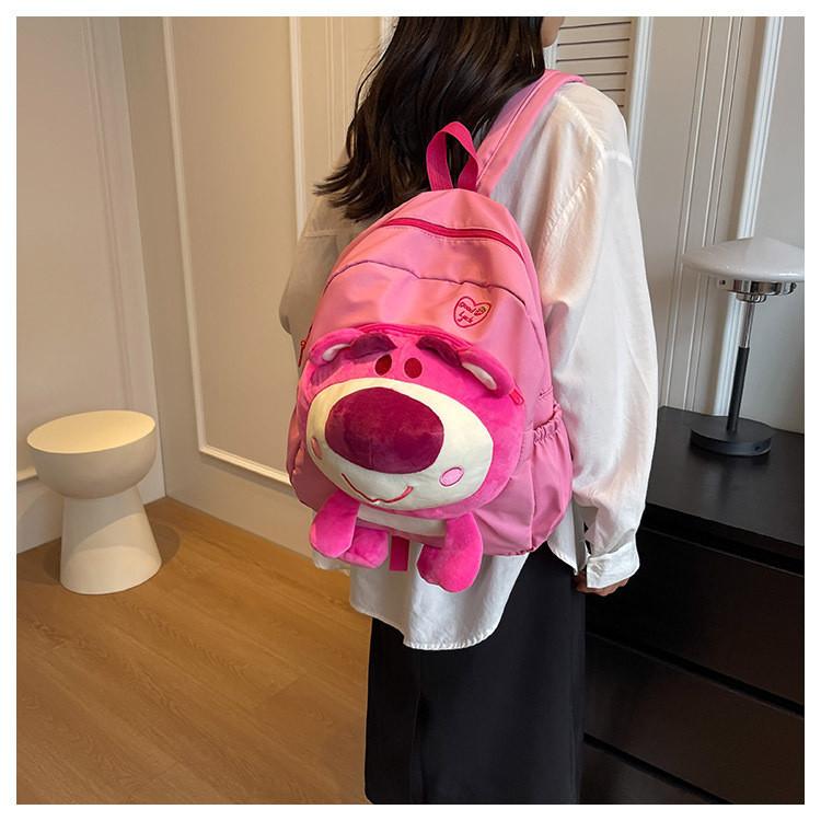 2023 New Canvas Large Capacity Double Shoulder Backpack Cartoon Trendy Cute Pink Girl Bag Tide