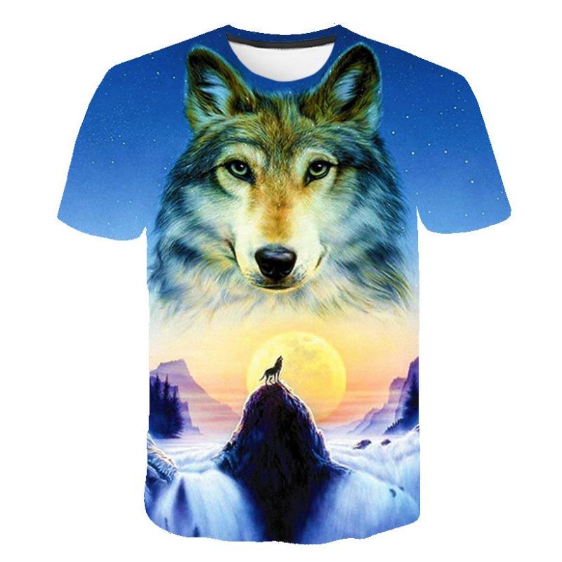 European and American Trendy New Animal Wolf Cool 3D Digital Printed Pattern Street Style Men's Casual T-shirt