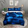Blue Geometric Polygon Duvet Cover Set 3D Crystal Texture Bedding For Tech Lovers Bedroom Twin Queen King Size With 2 Pillowcase