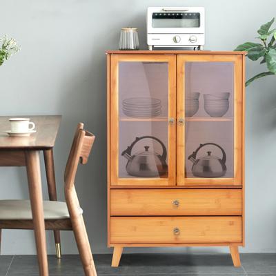Stilvolles Bambus-Sideboard mit 2 Türen & 2 Schubladen, Bodenstehendes Küchen-Aufbewahrungsschränkchen, Freistehender Organizer für das Esszimmer