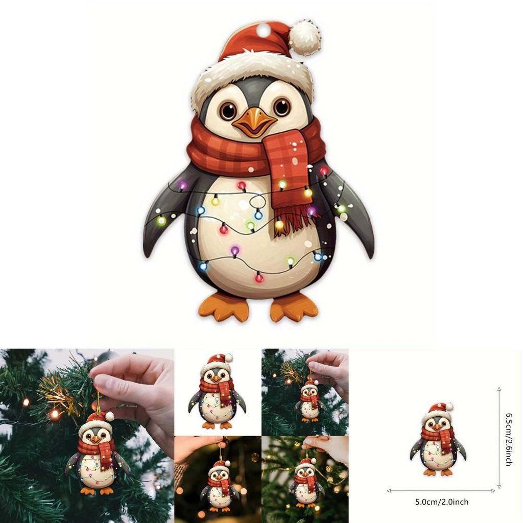 Christmas Red Hat Penguin Acrylic Auto Accessory With Cartoon Theme For Vehicle Decor