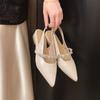 Fashion New Temperament Pointed Toe with Rhinestone High Heels Women's Shallow Mouth Rear Empty Sandals Single Shoes