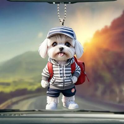 Christmas Pendant Rearview Mirror Hanging Ornament with Lanyard Easy To Hang Fade-Resistant Animal Dog Pendant Xmas Tree Decor