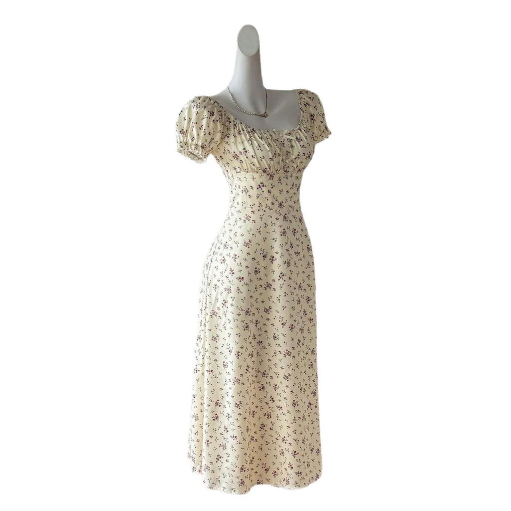 European American Women's Summer 2026 Floral Square Neck Lace-Up Ruffle Dress
