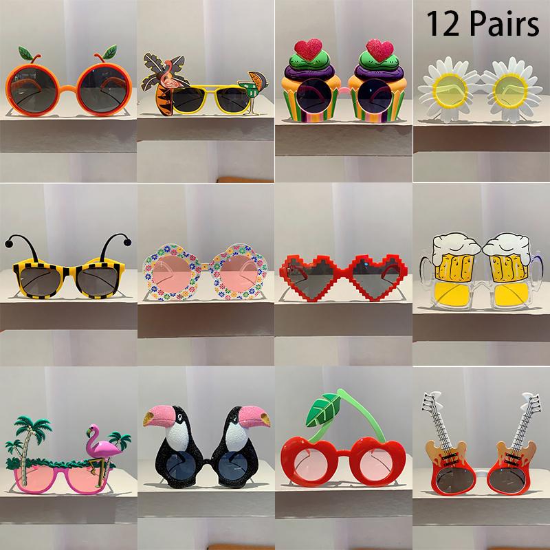 12 Pairs Set Cute Beach Sunglasses Funny Summer Vacation Shades Women Men Fashion Rave Sun Glasses