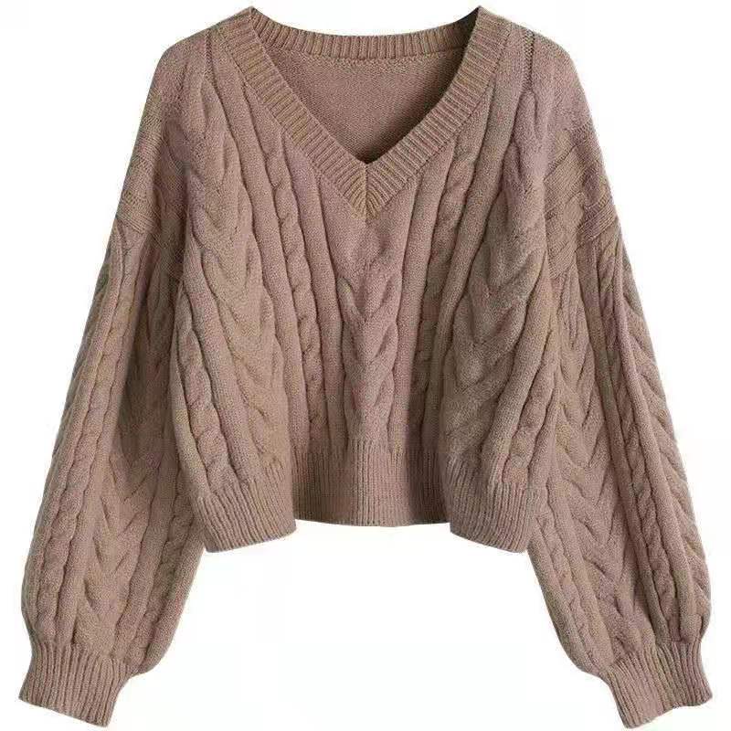 Lockerer Strickpullover mit Puffärmeln Laternenärmel Kurzer Pullover Pure Desire Wind Top