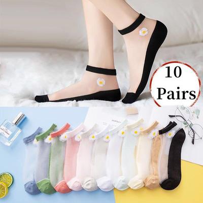 2025 10 Pairs Comfortable Boat Socks Breathable Lace Socks Women Summer Casual Sports Socks Transparent