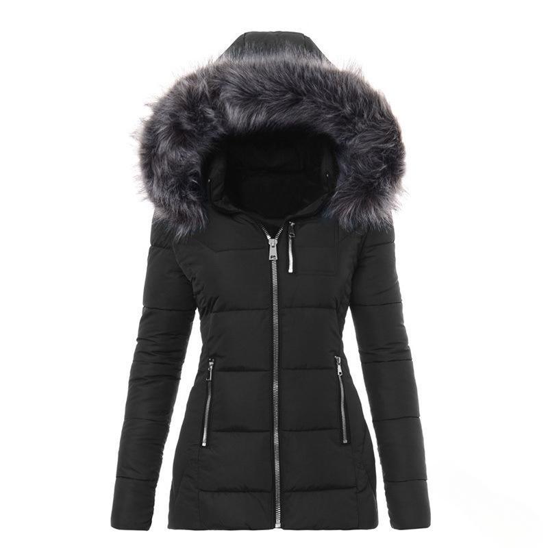 Women Parkas Jacket Cotton Coat Winter Thick Fur Collar Hooded Windproof Padded Jackets Outerwear Zipper Overcoat