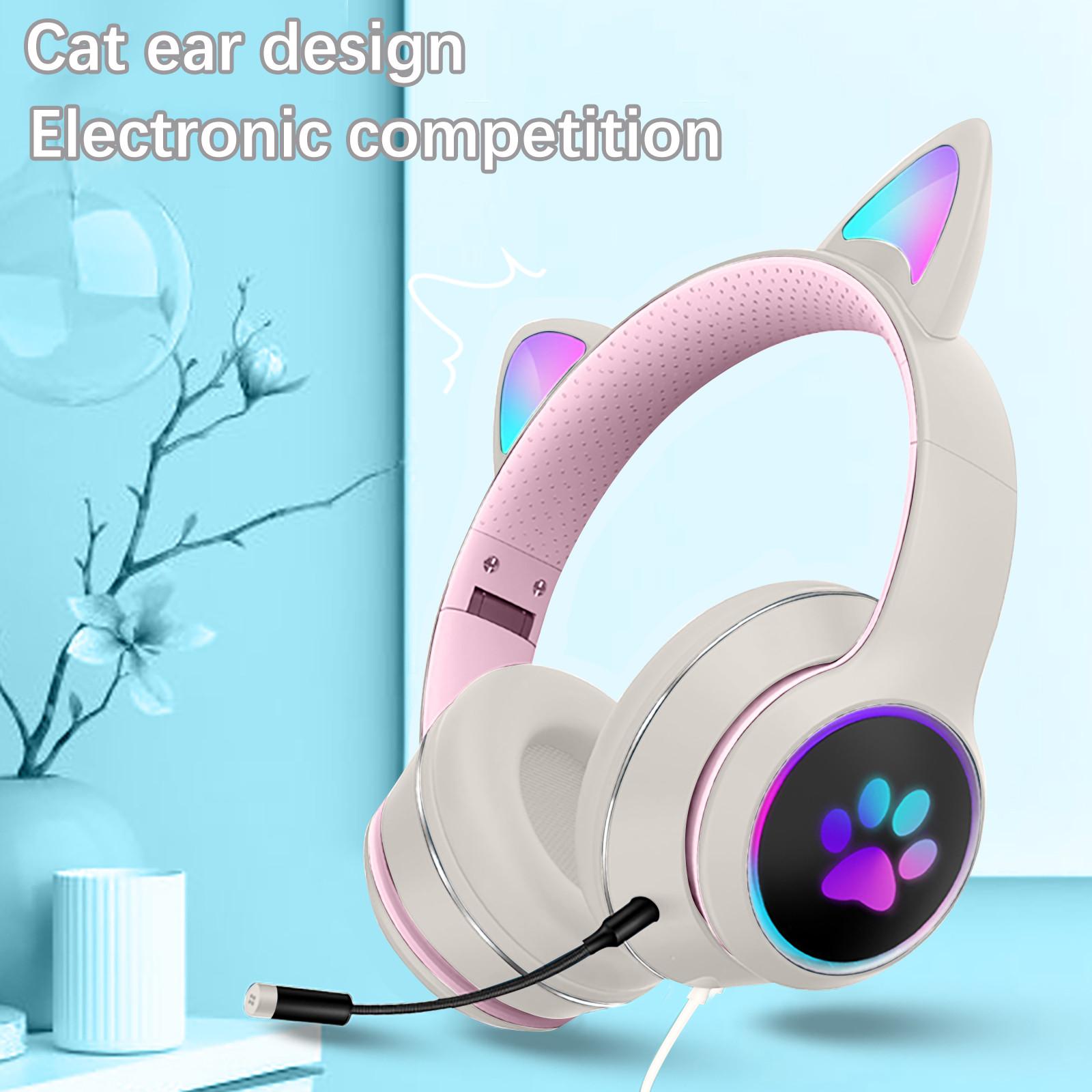 

Складная игровая проводная гарнитура со светящимися кошачьими ушками AKZ-022 и микрофоном белый