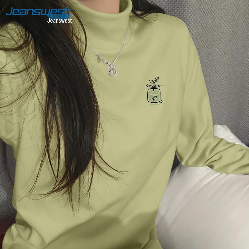 Jeanswest Women s Double-Sided De-velvet Semi-High Collar Long-Sleeve Top M