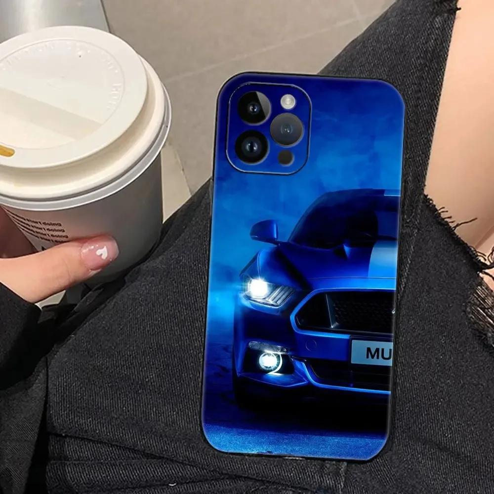 Luxury Sport Car M-Mustang Car Phone Case For Apple iPhone 15 14 13 12 11 Pro Max Mini 8 7 Plus X XR XS SE 2020 Black Soft Cover