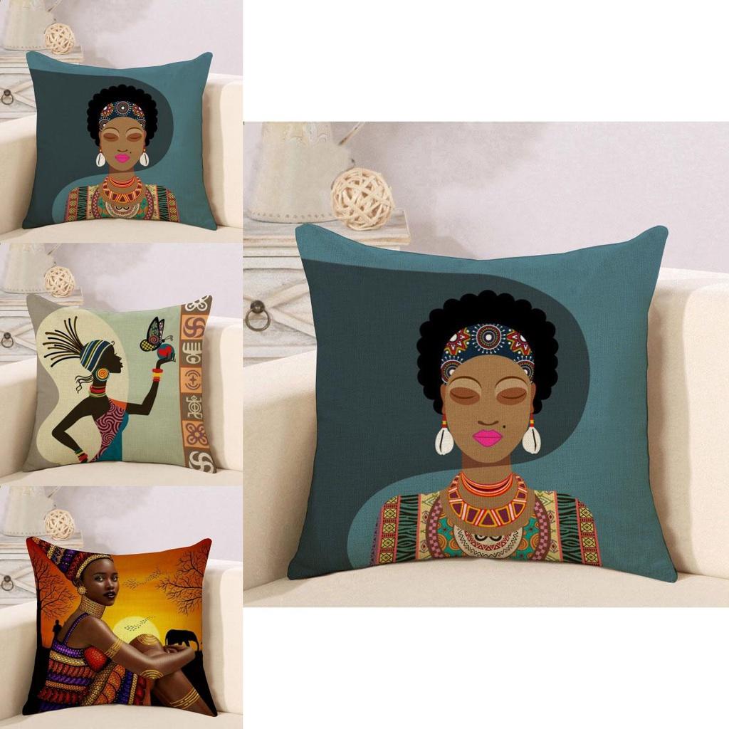 Decorative Tribal African Women Lifestyle Cushion Cover Stylish Linen Pillow Case For Unique Home Decor