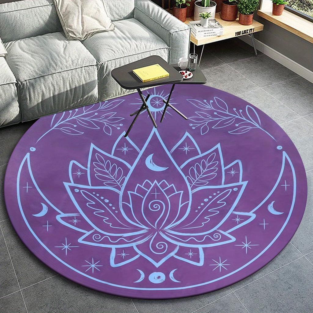 1pc Beautiful Lotus Meditation Pattern Round Floor Mat, Non-slip for Living Room Bedroom Chair Carpets Home Decor Gifts, Home Decor Room Dec
