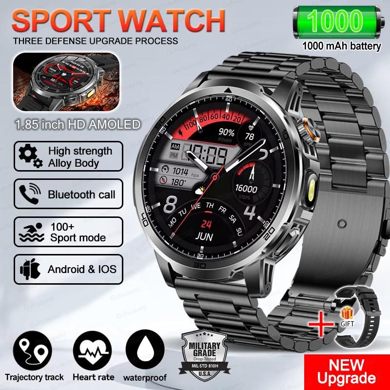 New Outdoor Military 1.85-inch AMOLED Smart Watch Fitness Clock Men 1000mAh Battery 10ATM Waterproof HD Call Bracelet Men