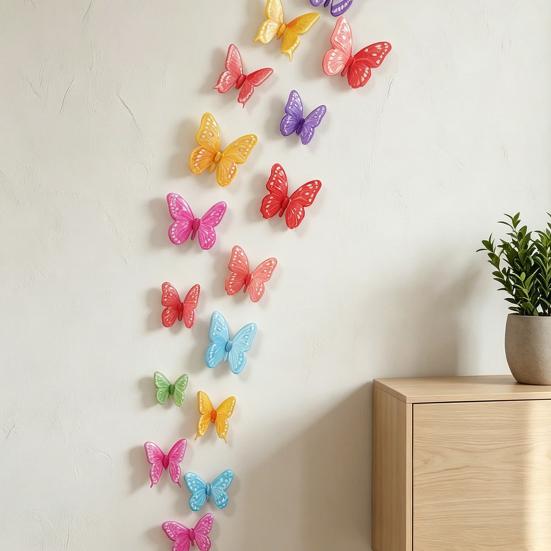 18 Pcs 3D Butterfly Wall Decor Self-Adhesive Butterfly Wall Stickers 3 Sizes Removable Room Mural Decals for DIY Crafts Bedroom Wedding Photo Prop