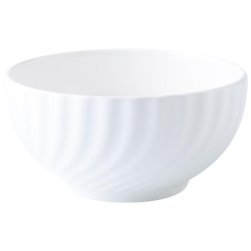 Chaozhou White Porcelain Embossed Rice & Salad Bowls, Pure White, Multi-size Options for Eating and Serving