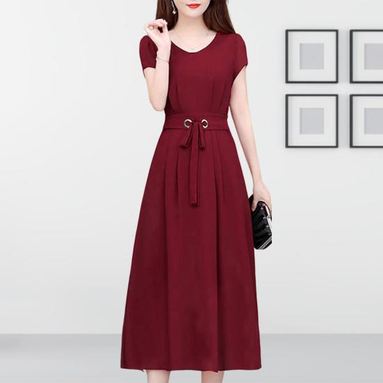 

Летнее платье с круглым вырезом, универсальное, дышащее, шикарное, элегантное, трапециевидное, однотонное, праздничное платье, повседневная одежда