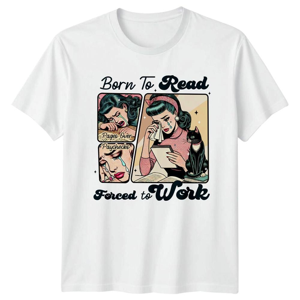 Born To Read Forced To Work Book Lover Retro Graphic TShirt S
