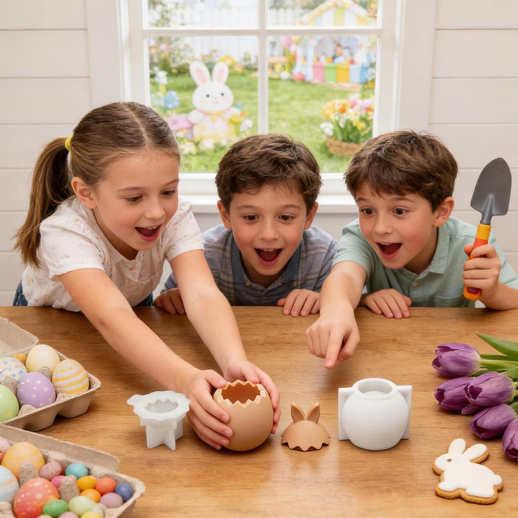 Easter Egg Chocolate Molds 3D Bunny Ear Silicone Cute Mould Easter Candle Cups Mold for Thanksgiving Birthday Party Offices Home