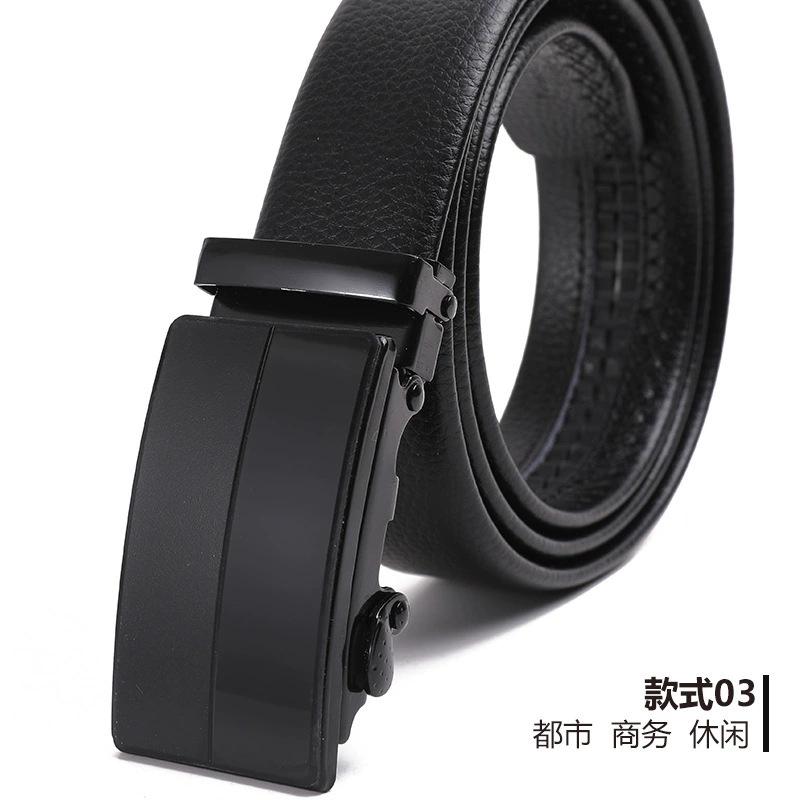 Belt Men'S Automatic Buckle Belt Lychee Pattern Hemming Belt Business Belt Stall