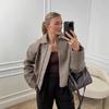 European & American Women's Fashion Casual Pleated Zipper Wool Jacket