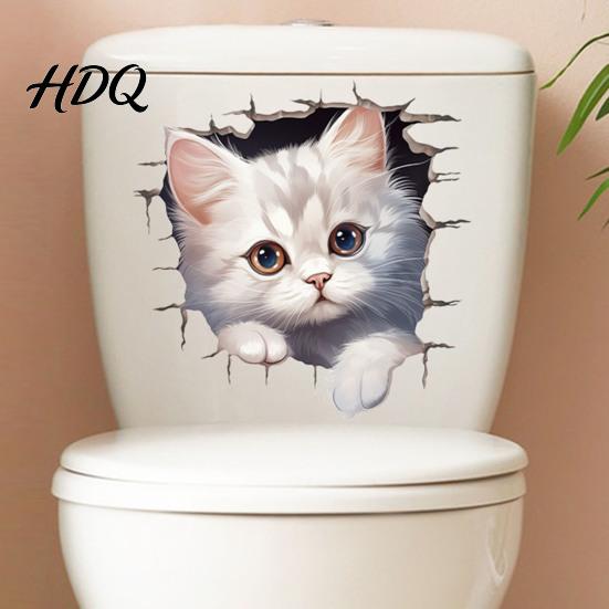 Bathroom Wall Decals Cartoon Dog Toilet Lid Sticker 3D Effect Puppy Decal for & Decorative Lid Animal Decoration Sticker Home Office Living