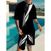 Men's Fashion 3D Striped T-Shirt and Shorts Set