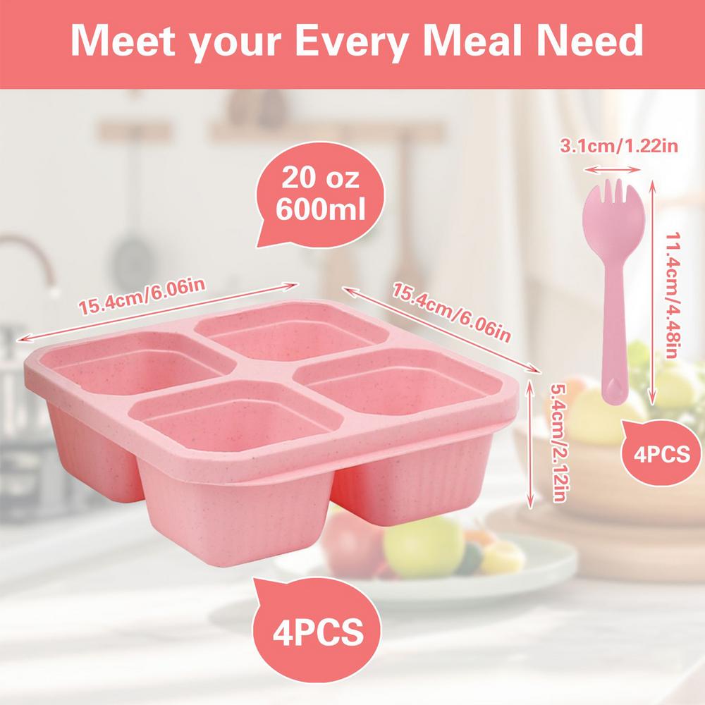 

Divided Serving Tray With Lid Meal Container For Camping 4 Pieces Stackable Food Storage For Parents Apartment Dwellers Teachers красный