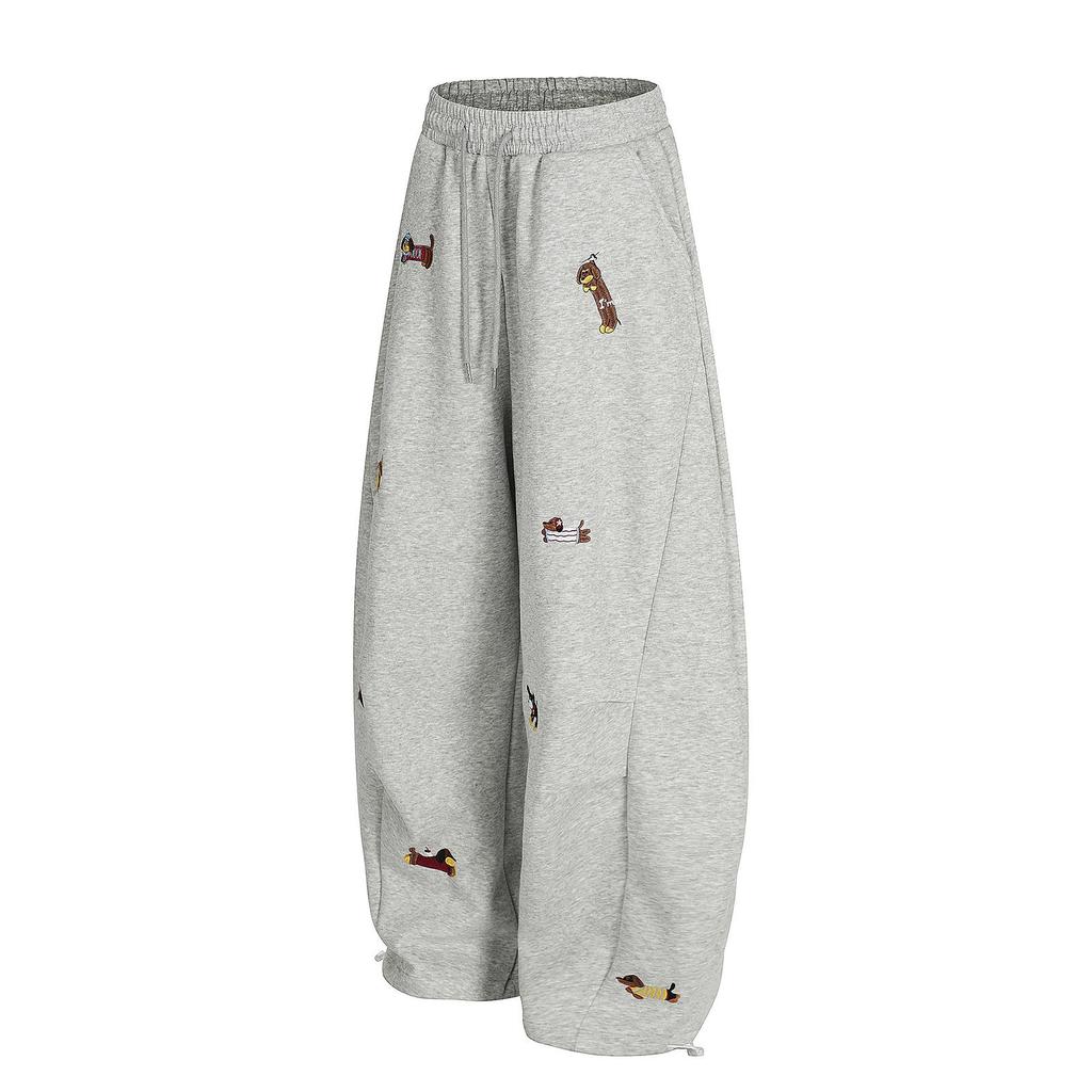 Ricamo Cucciolo Pantaloni della Tuta Baggy a Barile Casual Elastico Coulisse Unisex Gamba Larga Pantaloni