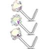 3PC Stainless Steel Flower Nose Piercing Stud Set L Shape Pink Nose Ring Studs Pack Indian Nose Jewelry Bulk Piercing Nariz Lote
