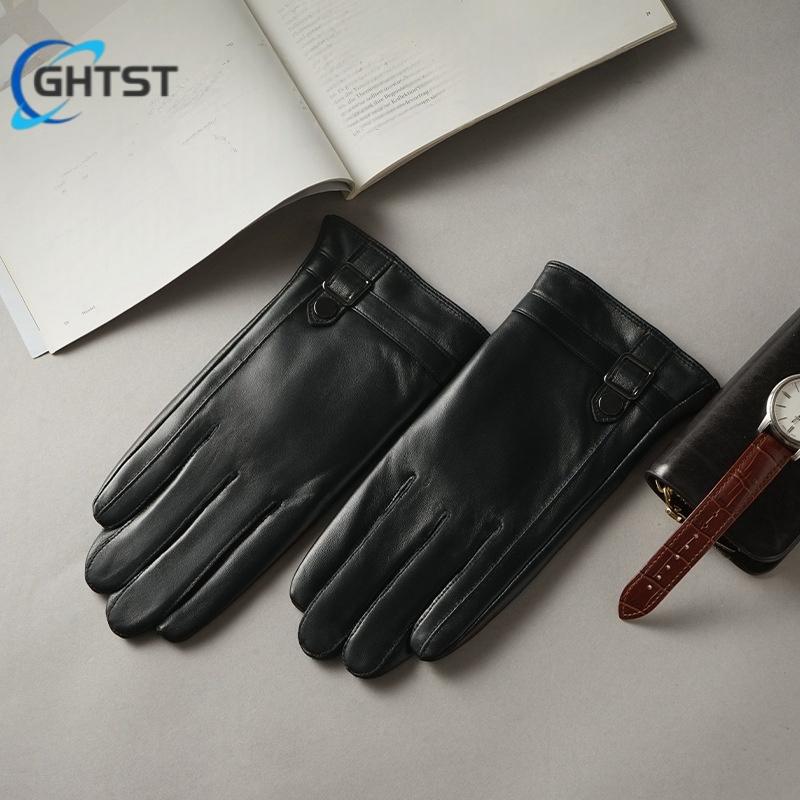 New Genuine Leather Sheepskin Winter Men's Gloves Warm Fleece Driving Cycling Touch Screen Gloves Best Gift For Men