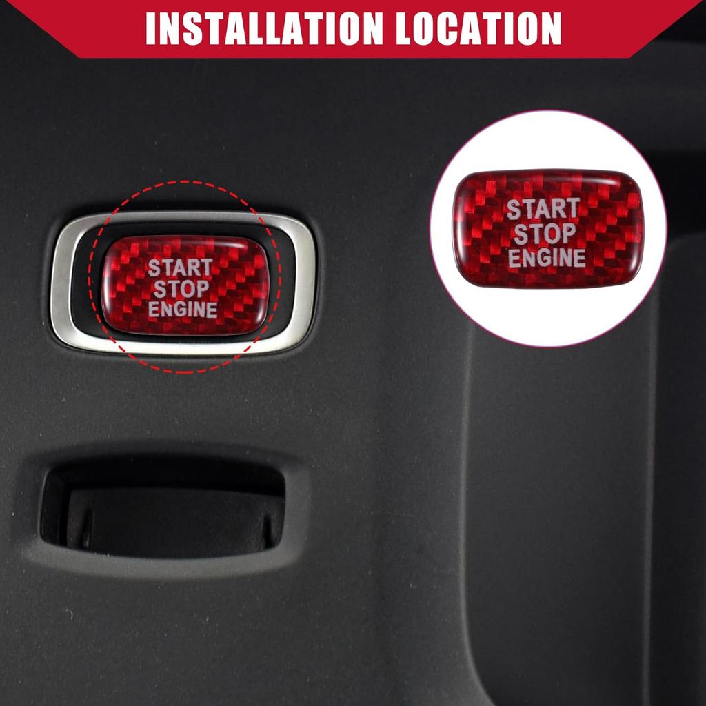Carbon Fiber Pattern Engine Start Button Cover Trim for Volvo S60 / Inner Push Start Stop Button Trim Sticker/Durable Polyurethane / 1 Pcs Red