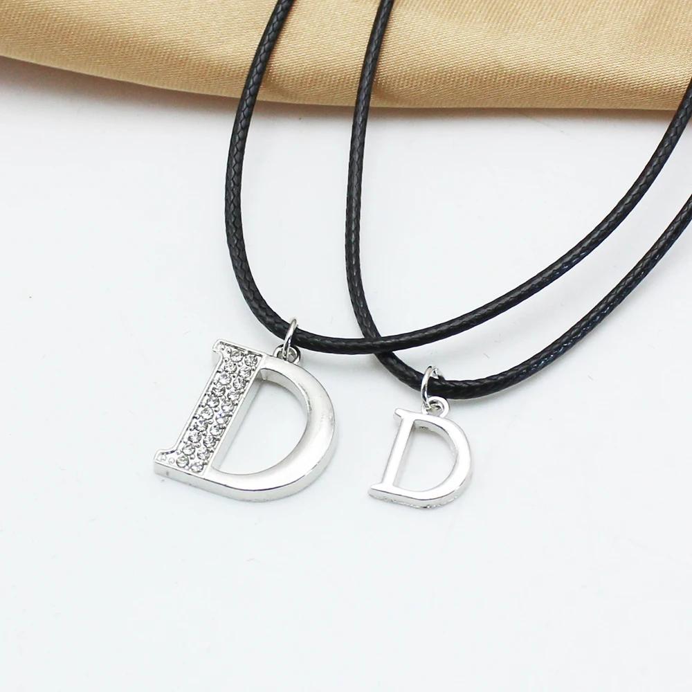 

2Pcs/Set Crystal Hollow Letter D Pendant Couple Black Rope Collar Hip Hop Punk Love Matching Necklace for Women Men Zircon Gift