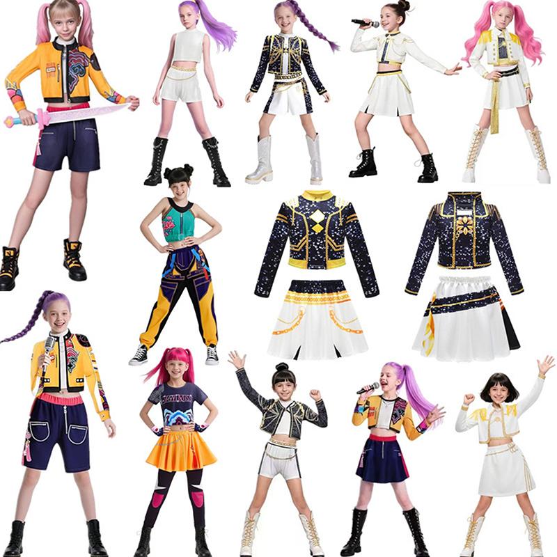 K-Pop Hunter Cossplay Girls Costume Pop Singer Halloween Costume Kids Dress Up Stage Suit