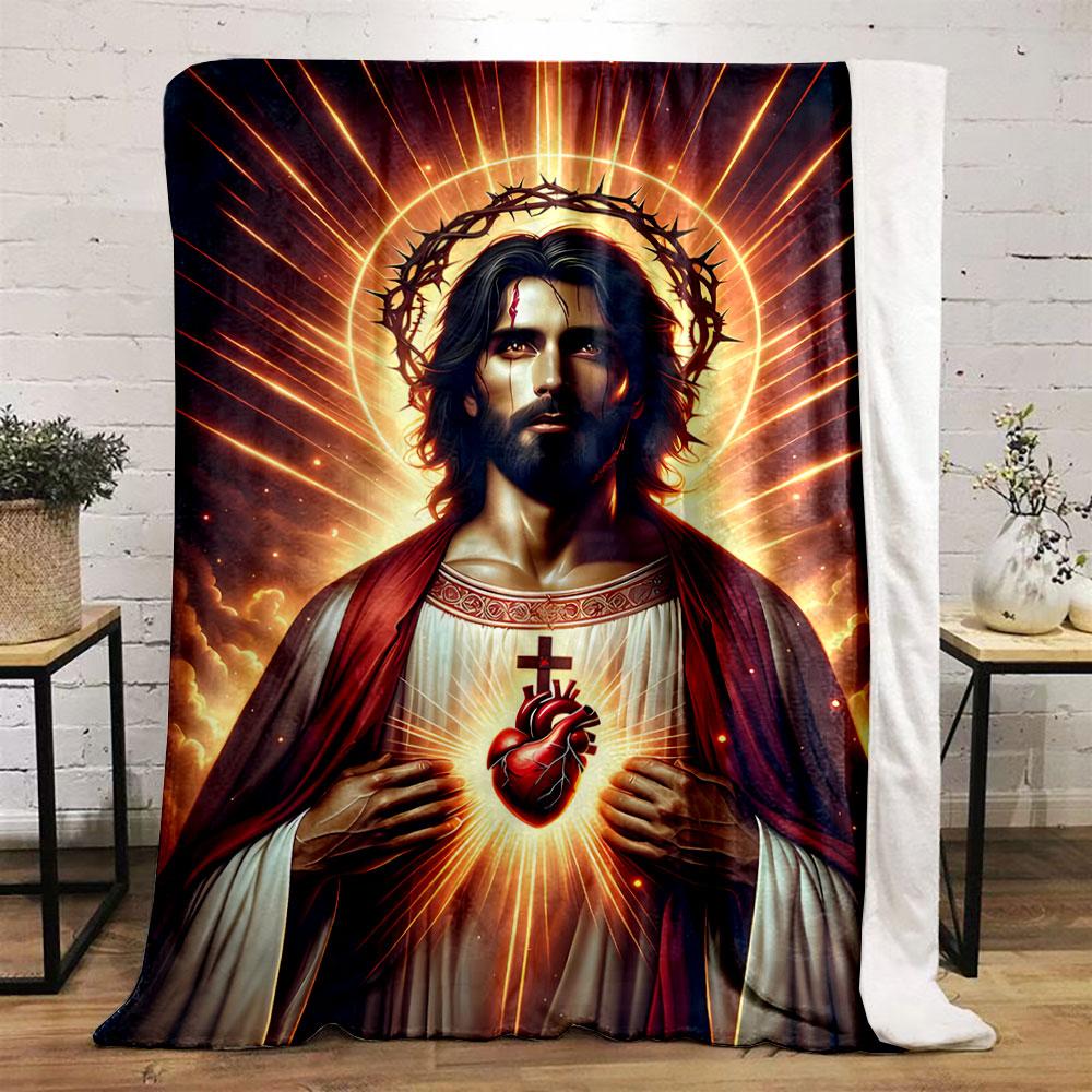 Sacred Heart Jesus Blanket  Printed Blanket for Living Room Bed Couch lunch break Soft Cozy Blanket for Friend's festival Gift