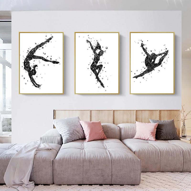 Colorful Watercolor Gymnastic Girl Posters Prints Abstract Canvas Paitning Nordic Wall Art Pictures for Living Room Home Decor