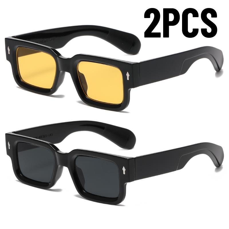 2Pcs New Year Gift Classic Retro Rectangle Men Women Sunglasses Uv400 Outdoors Driving Sun Glasses Trendy For Women Men Glasses