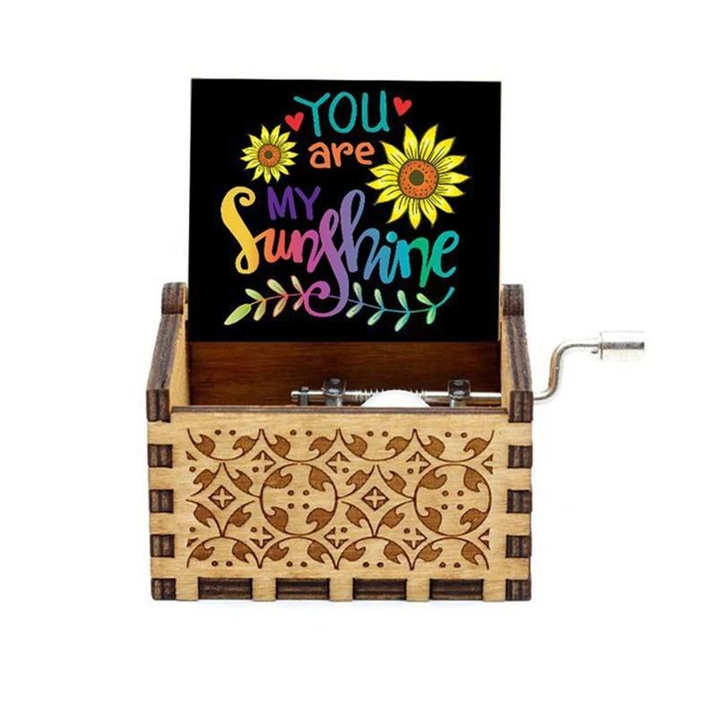 New You Are My Sunshine Music Box Color Printing Wooden Hand Crank Musical Box Birthday Present Valentine's Day Christmas Gift