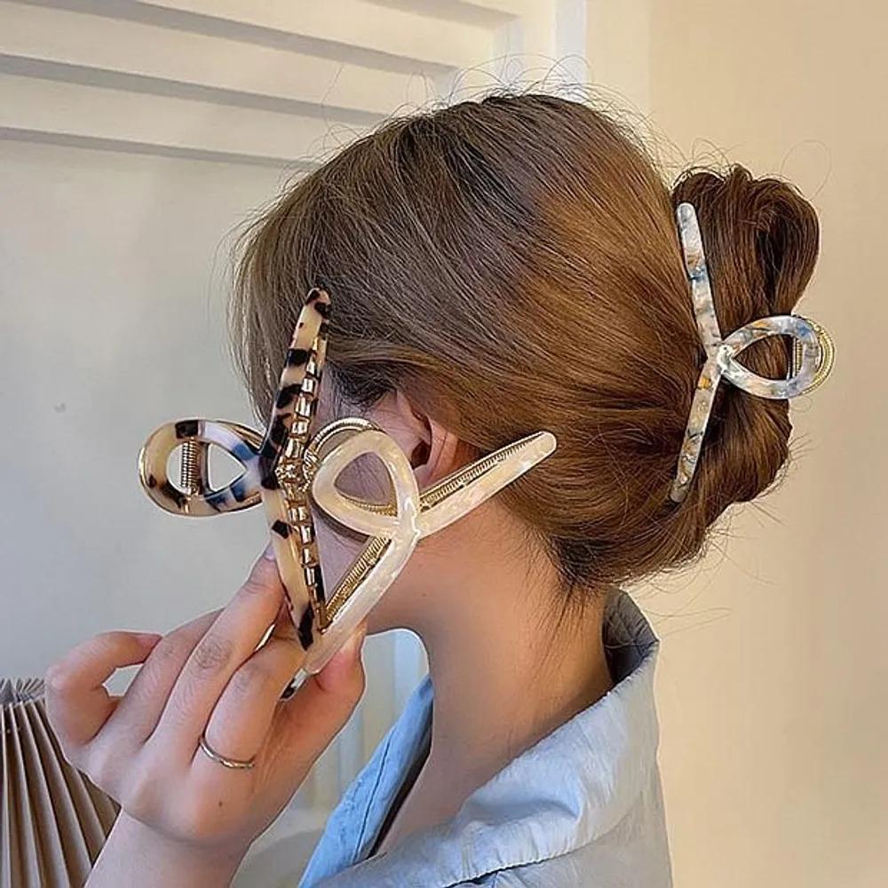 Claw Clip Twist Leopard Print Mother-of-pearl Marble Half Half Updo Hair Clip Updo Hair Bun Hair Pin Long Hair Jkl431