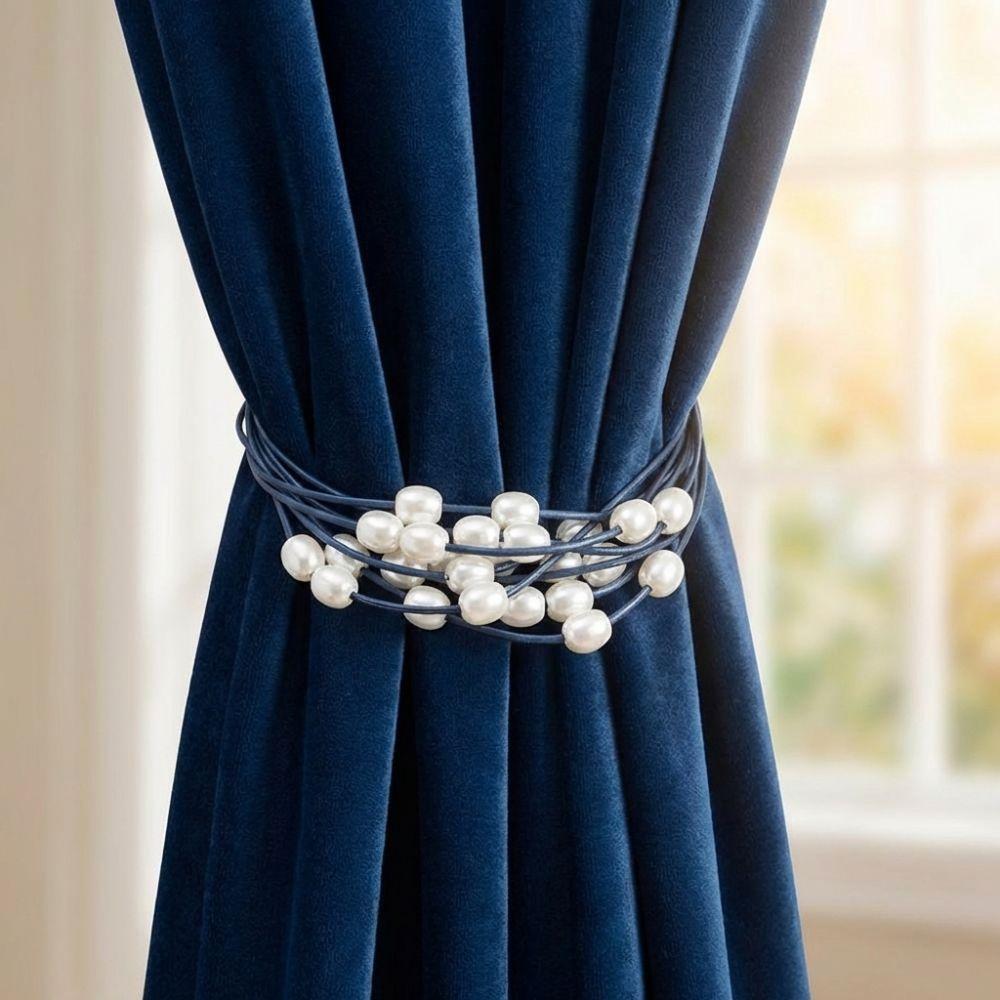 2PCS Adjustable Pearl Curtain Tieback Polyester Curtain Tape Imitation Pearl Ties  Wedding Decor