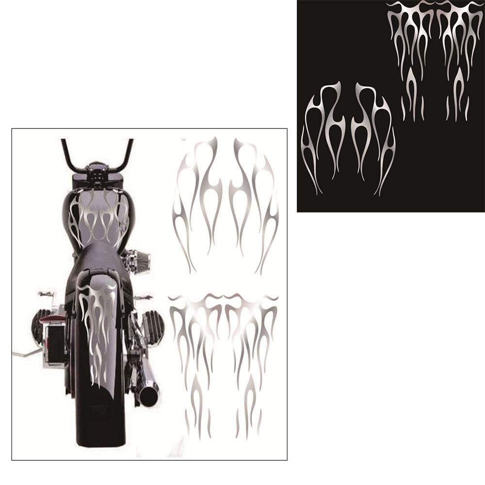 Waterproof Matte Silver Motorcycle Flame Sticker Kit For Fender Decorative Decal